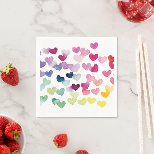 Serviette En Papier Coeurs arc-en-ciel amour aquarelle Papier Napkin (En situation)