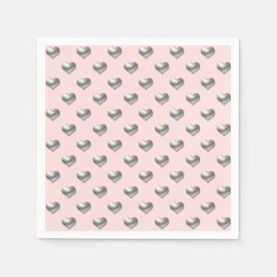 Serviette En Papier Coeurs argentés élégants sur arrière - plan rose d
