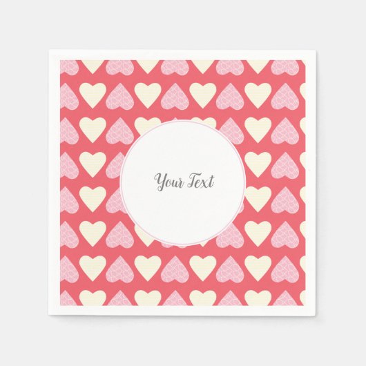 Serviette En Papier Coeurs beiges roses Motif Saint Valentin (Devant)