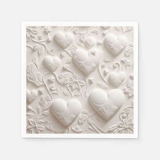Serviette En Papier Coeurs Blancs (Aspect Embossé) (Devant)