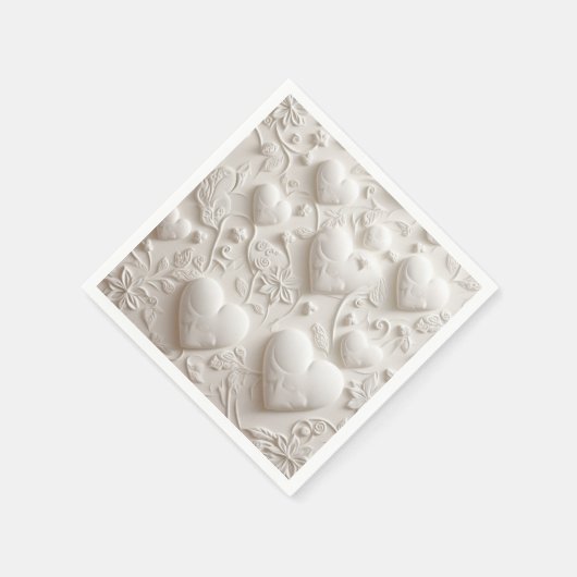 Serviette En Papier Coeurs Blancs (Aspect Embossé) (Coin)