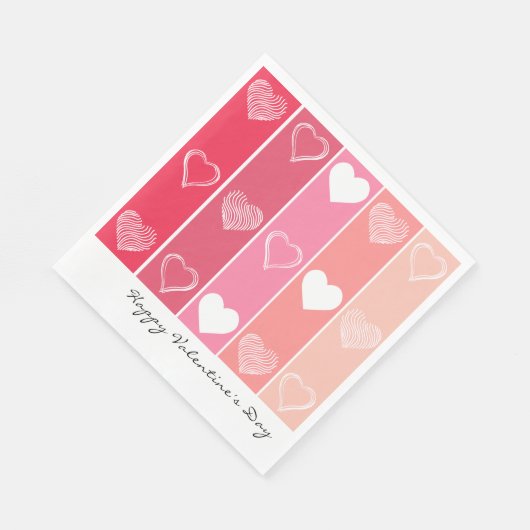 Serviette En Papier Coeurs blancs modernes rayures rouges et roses Val (Coin)