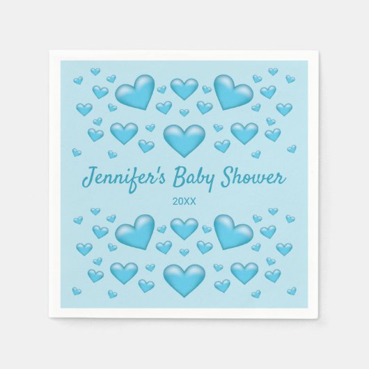 Serviette En Papier Coeurs bleus et texte personnalisé - Baby shower (Devant)
