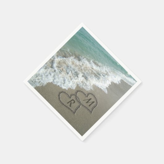 Serviette En Papier Coeurs bloqués sur le sable de plage (Coin)