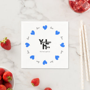 Serviette En Papier Cœurs chaleureux Bleu - Texte personnalisé et logo