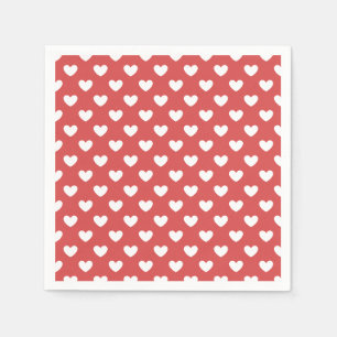 Serviette En Papier Cœurs Classiques Blanc - Corail Rouge