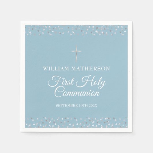 Serviette En Papier Coeurs Confetti Première communion sainte (Devant)