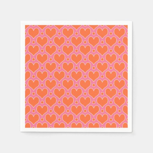 Serviette En Papier Coeurs d'amour et motif Pois en rose, orange (Devant)
