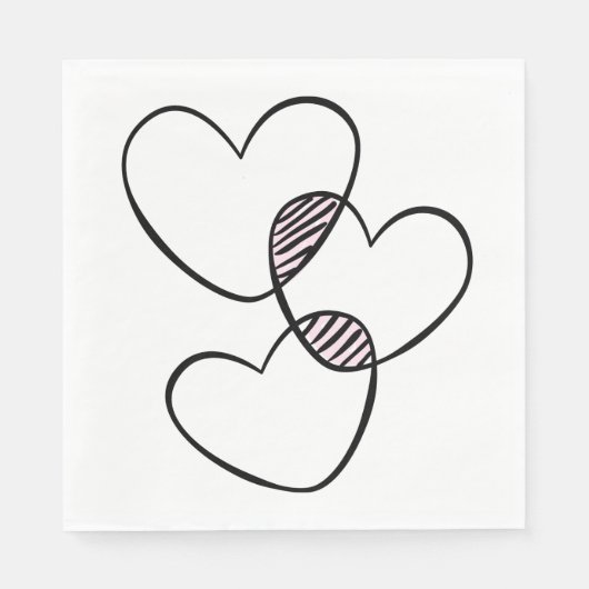 Serviette En Papier Coeurs d'amour mignons Mariage rose noir blanc (Devant)