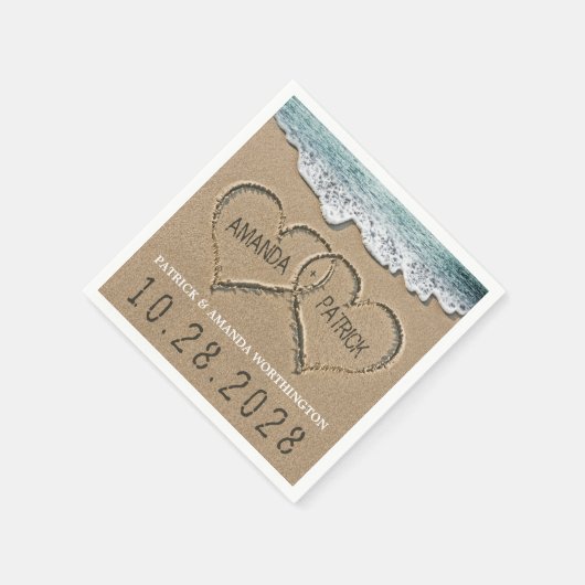 Serviette En Papier Coeurs dans la plage de sable Mariage serviettes (Coin)