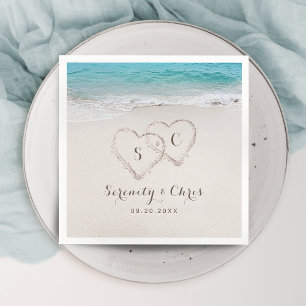 Serviette En Papier Coeurs dans le sable destination mariage plage