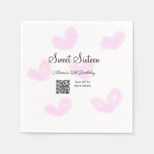 Serviette En Papier Coeurs d'aquarelle rose QR Sweet sixteen anniversa