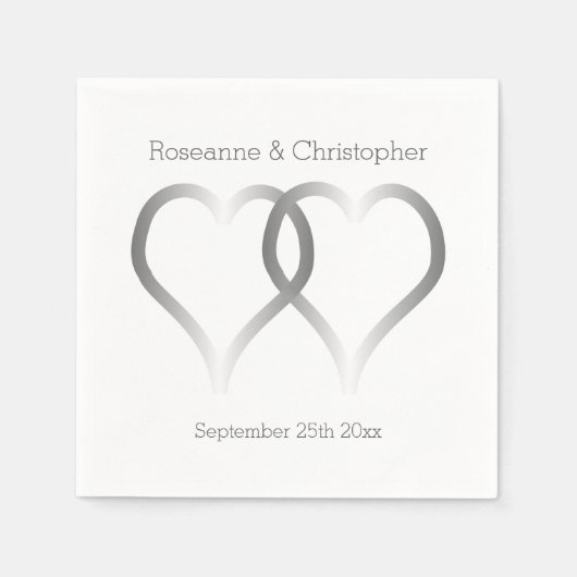 Serviette En Papier Coeurs d'argent mariage Napkins (Devant)