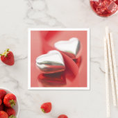 Serviette En Papier Coeurs d'argent Rubans rouges serviettes (En situation)