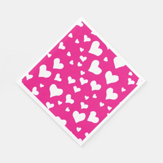 Serviette En Papier Coeurs de balaie blanche sur Fuchsia rose (Coin)