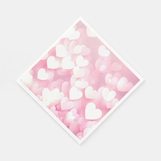 Serviette En Papier Coeurs De Bokeh Rose Et Blanc (Coin)