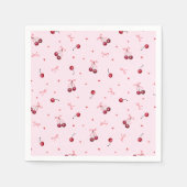 Serviette En Papier Coeurs de cerises rouges mignonnes Bows sur rose (Devant)