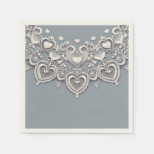 Serviette En Papier Coeurs de dentelle blanche Charme romantique Éléga (Devant)
