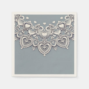 Serviette En Papier Cœurs de dentelle blanche Charme romantique Élégan