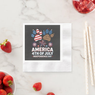 Serviette En Papier Cœurs de drapeau américain léopard Mignon 4 juille