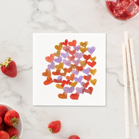 Serviette En Papier Coeurs de fusion d'aquarelle - rétro (En situation)