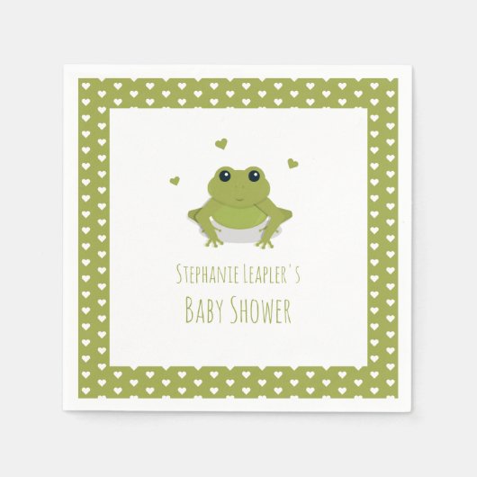 Serviette En Papier Coeurs de grenouille verte Nom Baby shower (Devant)