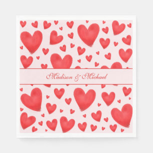 Serviette En Papier Cœurs de la Saint-Valentin Rétro Mariage Rouge Ros