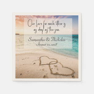 Serviette En Papier Coeurs de mariage de plage dans le sable Personnal
