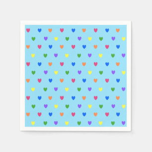 Serviette En Papier Coeurs de polka arc-en-ciel sur bleu bébé