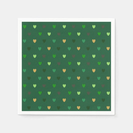 Serviette En Papier Coeurs de Polka sur vert de forêt (Devant)