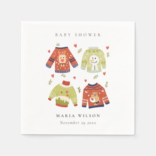 Serviette En Papier Coeurs d'hiver mignonnes Baby shower laide et moch (Devant)