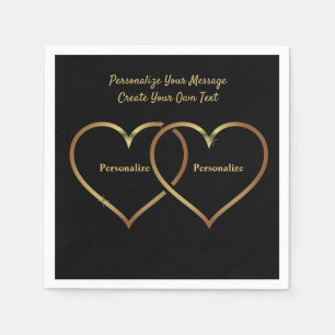 Serviette En Papier Coeurs d'or élégant et romantique Noir Personnalis