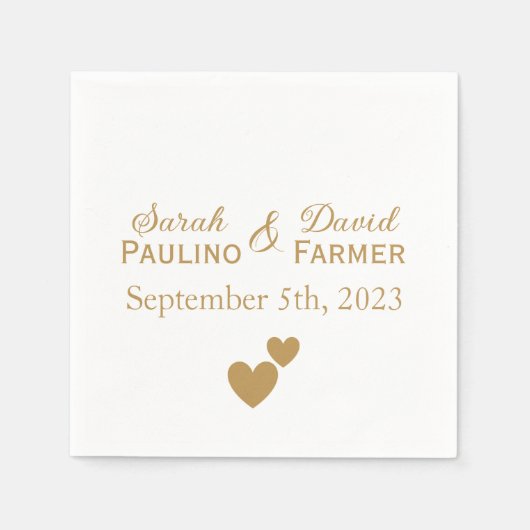Serviette En Papier Coeurs d'or Mariage personnalisés (Devant)