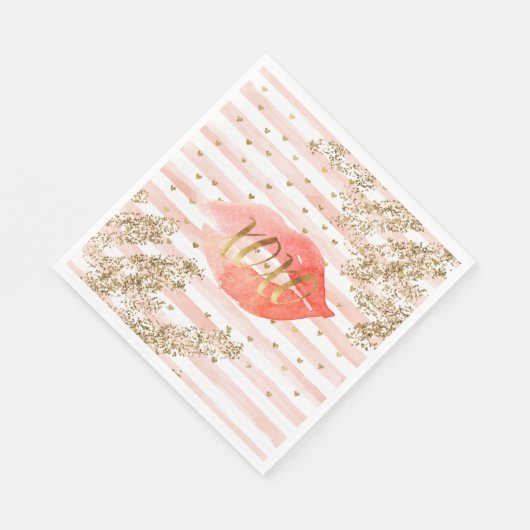 Serviette En Papier Coeurs d'or rose pâle Lèvres de Parties scintillan (Coin)