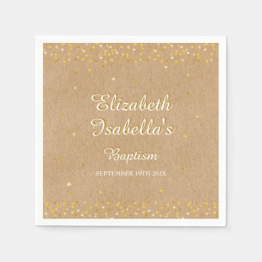 Serviette En Papier Coeurs d'or rustique Confetti Baptême Christening (Devant)