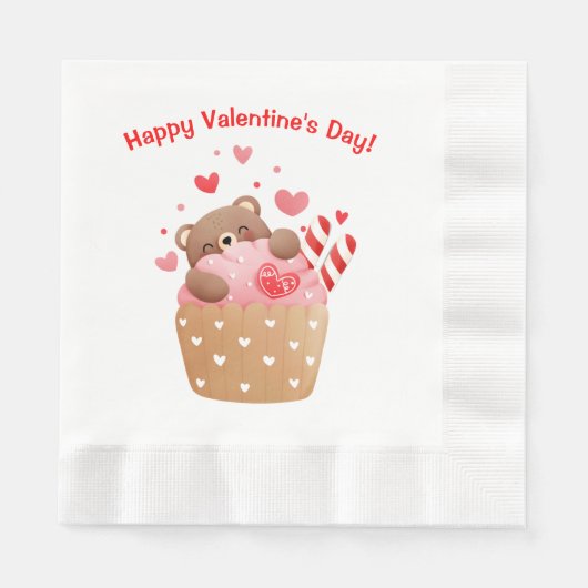 Serviette En Papier Coeurs d'ours Bonbons Valentine Cupcake (Devant)