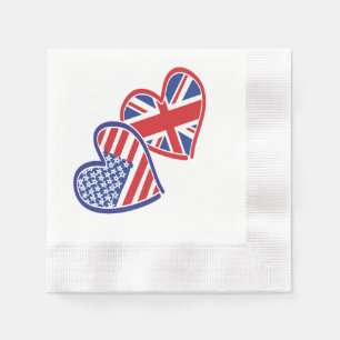 Serviette En Papier Coeurs du drapeau américain et britannique