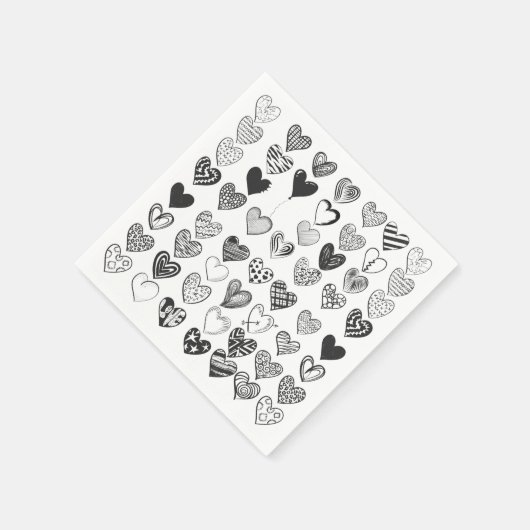 Serviette En Papier Coeurs en noir et blanc (Coin)