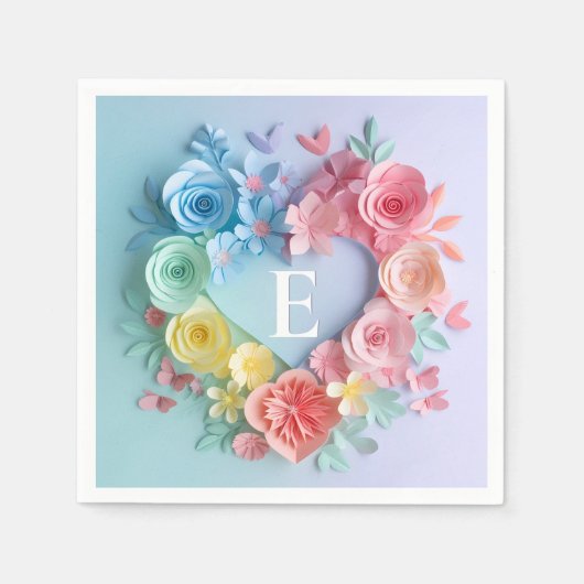 Serviette En Papier Coeurs En Papier, Fleurs, Papillons (Devant)