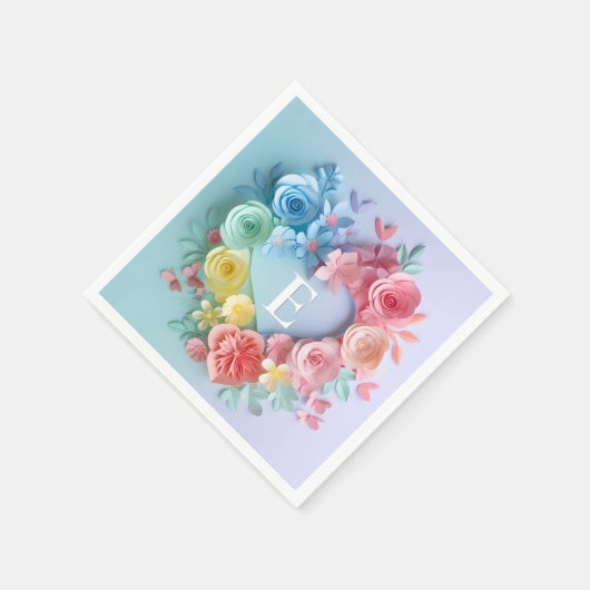 Serviette En Papier Coeurs En Papier, Fleurs, Papillons (Coin)