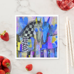 Serviette En Papier Cœurs Enjoués Et Chevaux à Damier