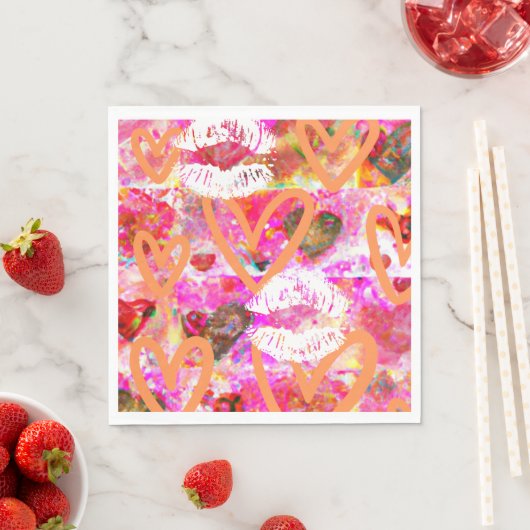 Serviette En Papier Coeurs et lèvres (En situation)