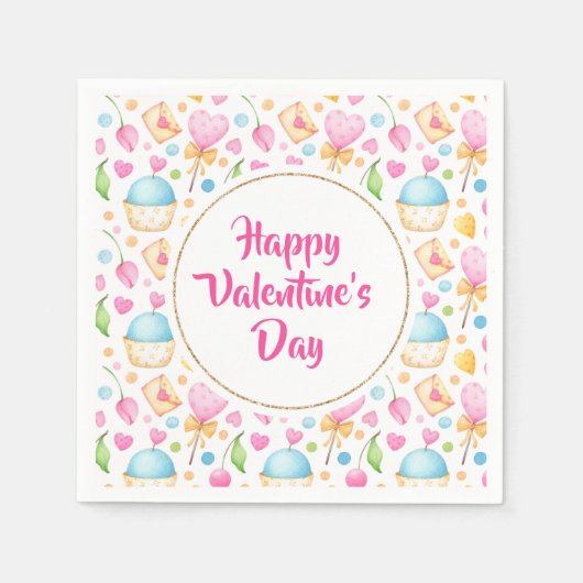 Serviette En Papier Coeurs et muffins Aquarelle Motif Valentine's (Devant)