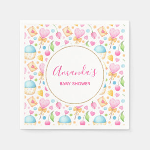 Serviette En Papier Coeurs et muffins Motif de l'aquarelle