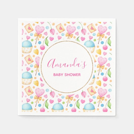 Serviette En Papier Coeurs et muffins Motif de l'aquarelle (Devant)