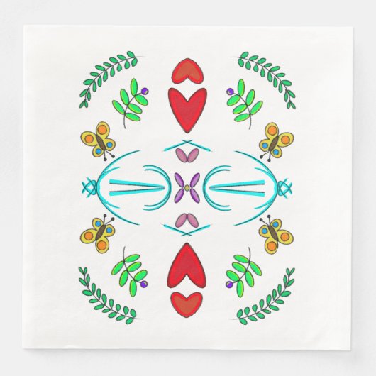 Serviette En Papier Coeurs et papillons Art populaire (Devant)