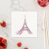 Serviette En Papier Coeurs et papillons roses Paris Tour Eiffel (En situation)