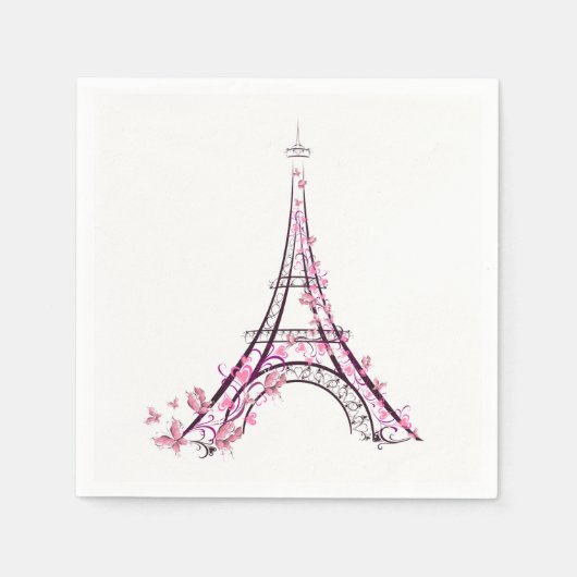 Serviette En Papier Coeurs et papillons roses Paris Tour Eiffel (Devant)