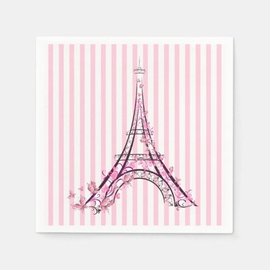 Serviette En Papier Coeurs et papillons roses Paris Tour Eiffel (Devant)