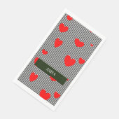 Serviette En Papier Coeurs et rayures rouges personnalisés (Coin)